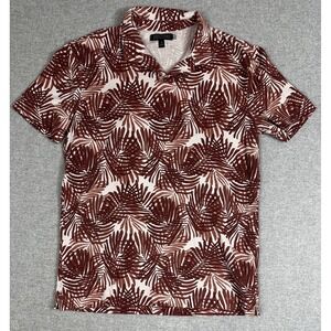 Banana Republic Polo Shirt‎ Mens Small Brown Palm Leaf Performance Pique Stretch